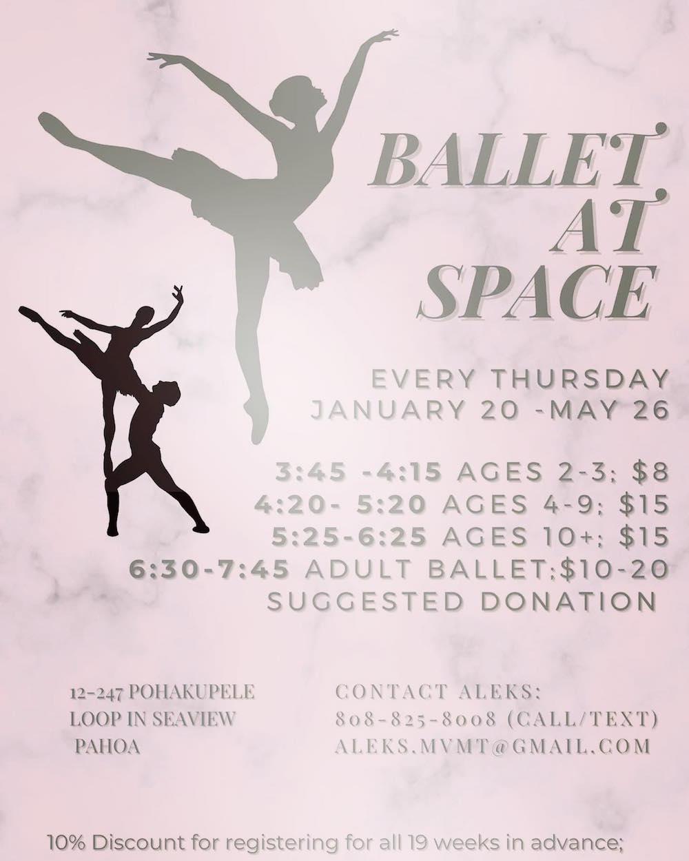 Ballet with Aleks        Thursdays 3-7:45pm